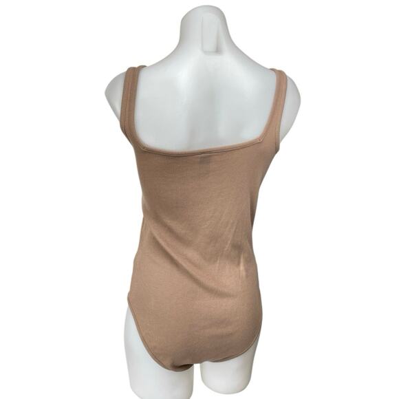 Bobi Tan Sleeveless Ribbed Knit Square Neck Cami Camisole Tank Bodysuit Top Sz S - Picture 2 of 4